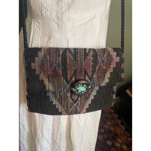 Aztec Southwestern Western Sling Handwoven Crossbody. Turquoise Detail. - Picture 1 of 7